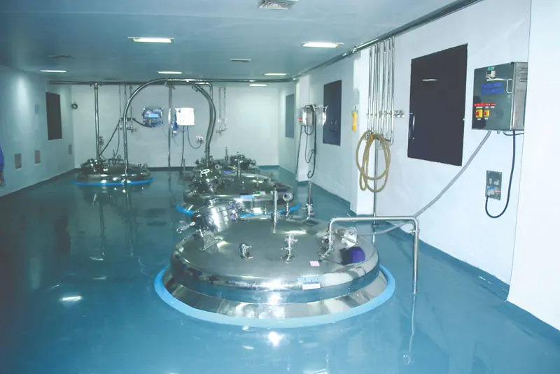 Stainless-steel liquid manufacturing vessels in the Shefa plant